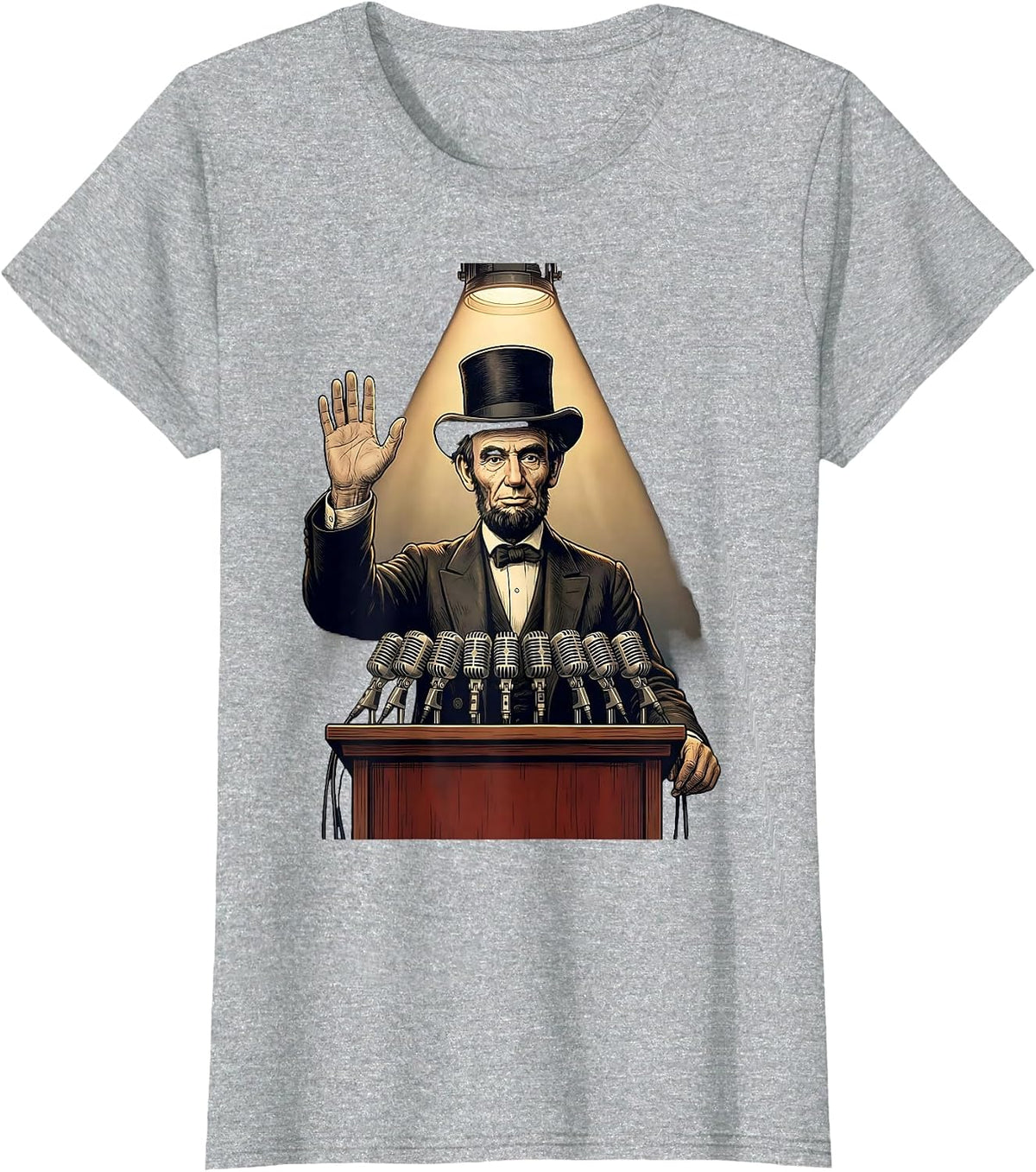 Women's Abraham Lincoln Portrait Funny Presidents Day Novelty T-Shirt - Heather Grey