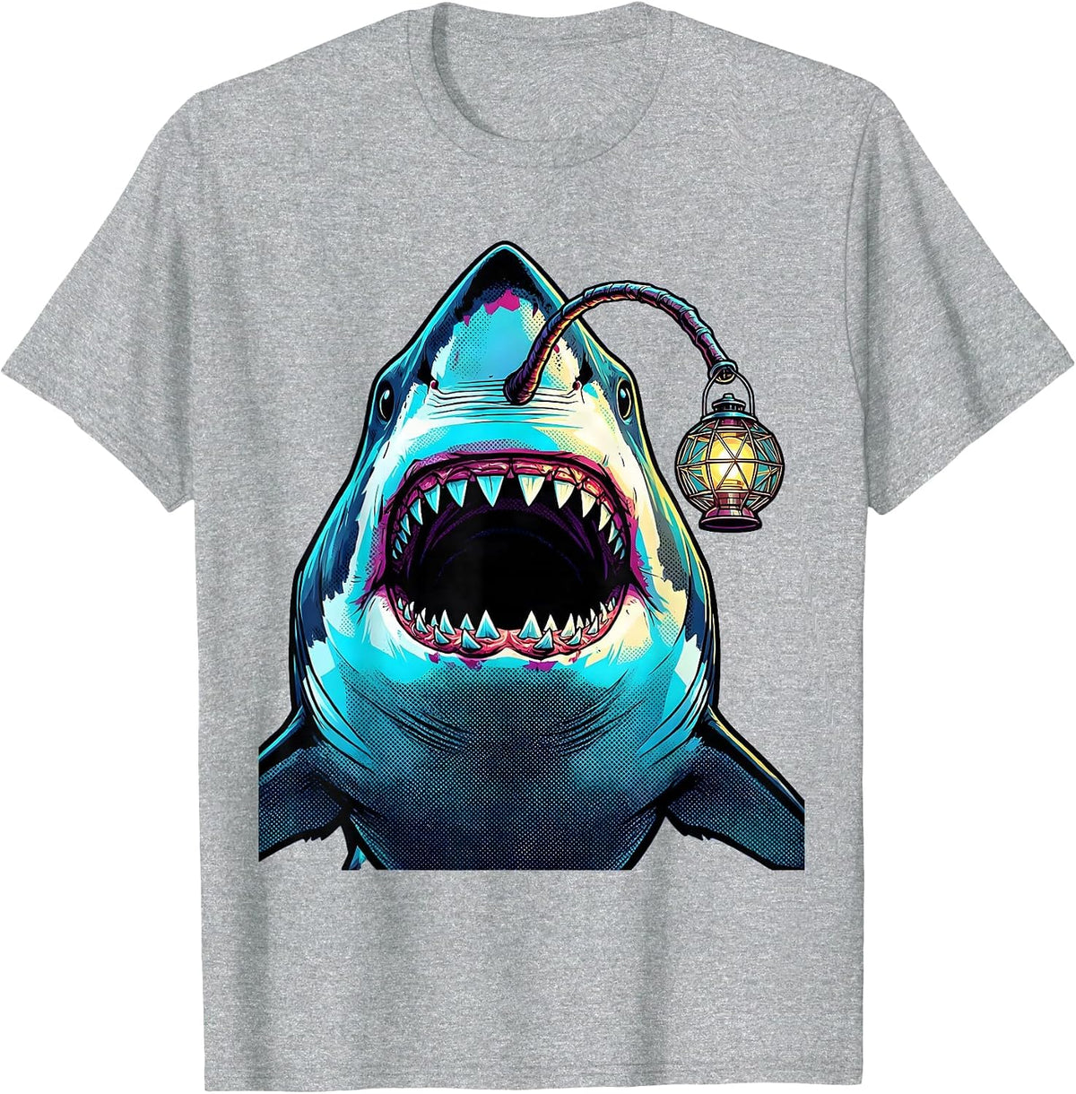 Men's Deep Sea Anglerfish Shark Lantern Illustration T-Shirt - Heather Grey