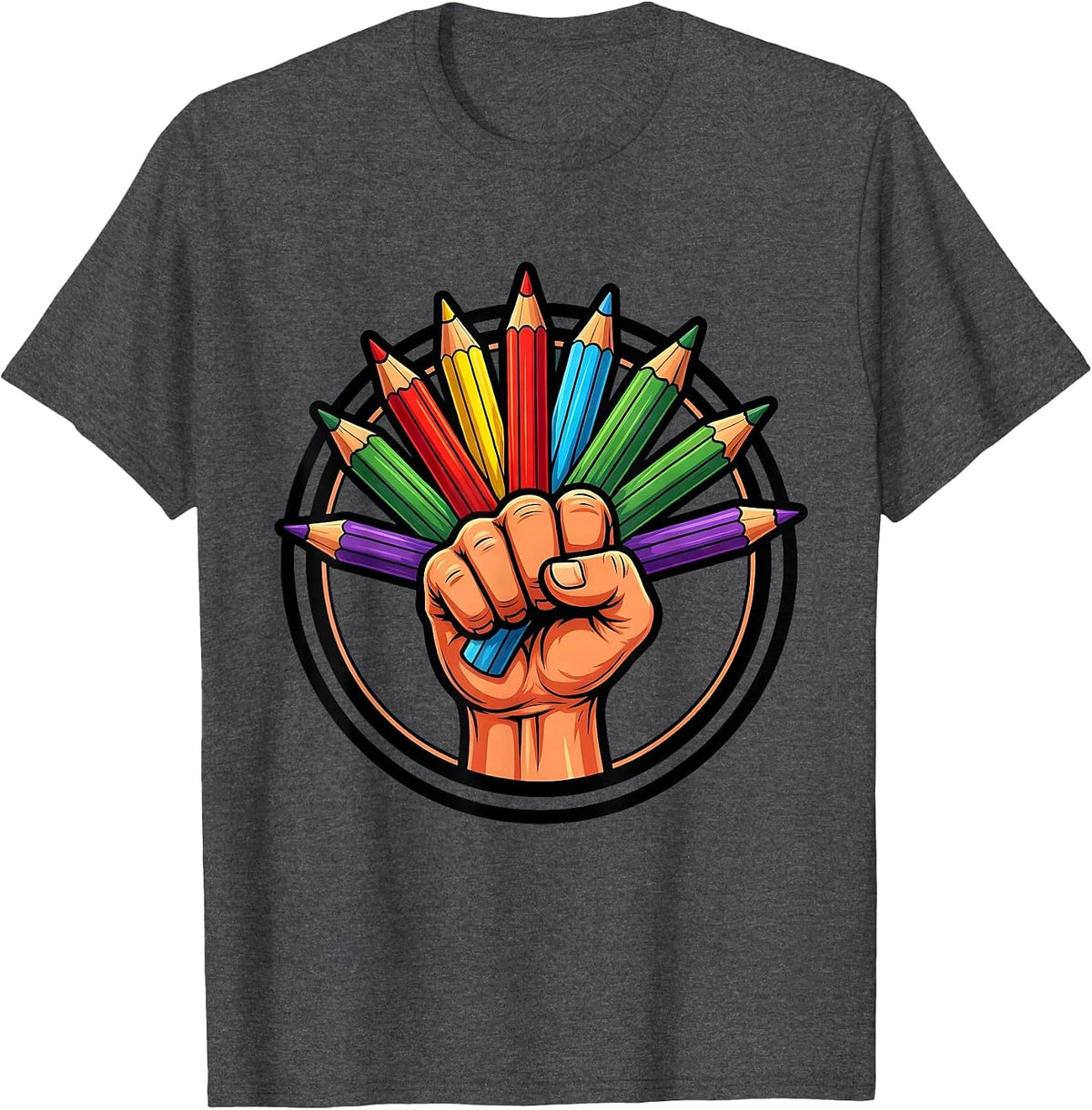Men's Art Teacher Colored Pencils Graphic Design T-Shirt - Dark Heather Grey