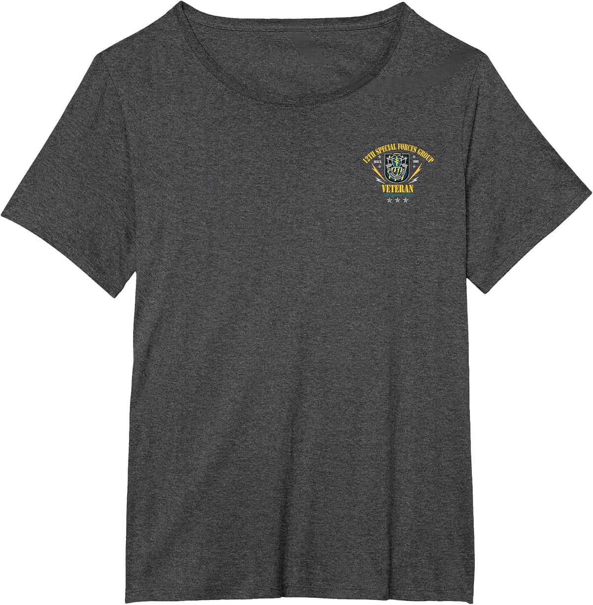 12th Special Forces Group Veteran Logo Patriotic Men Women T-Shirt - Dark Heather Grey