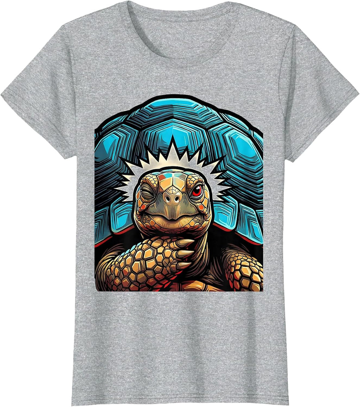 Women's Frontal Tortoise Portrait Pop Art Funny Turtle Lover T-Shirt - Heather Grey