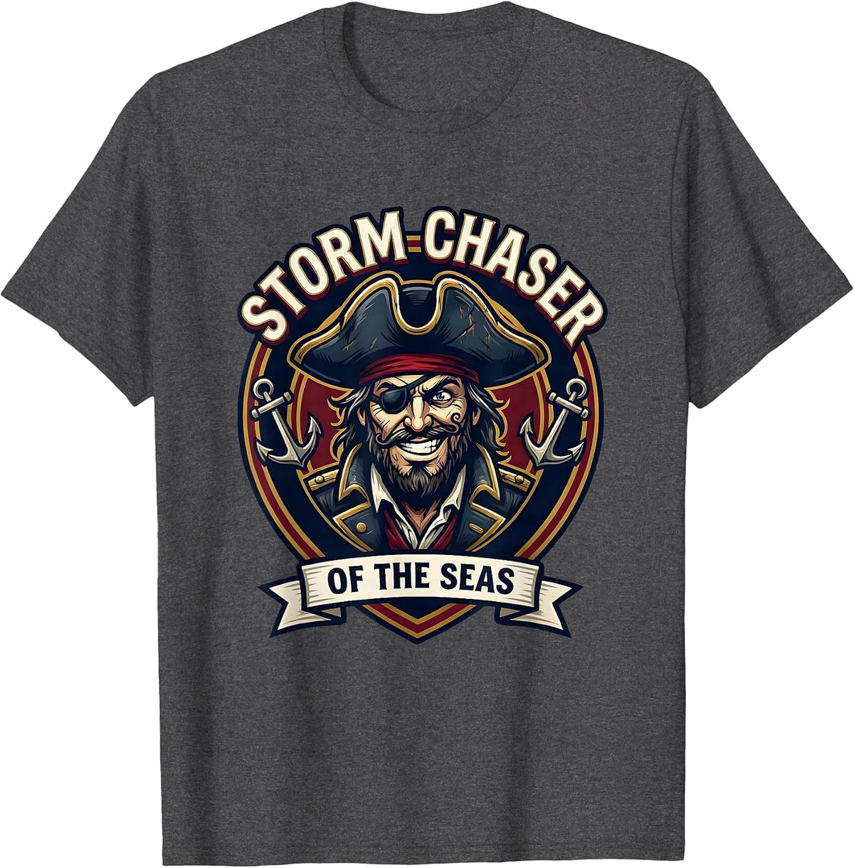 Men's Storm Chaser of the Seas Pirate Graphic T-Shirt - Dark Heather Grey