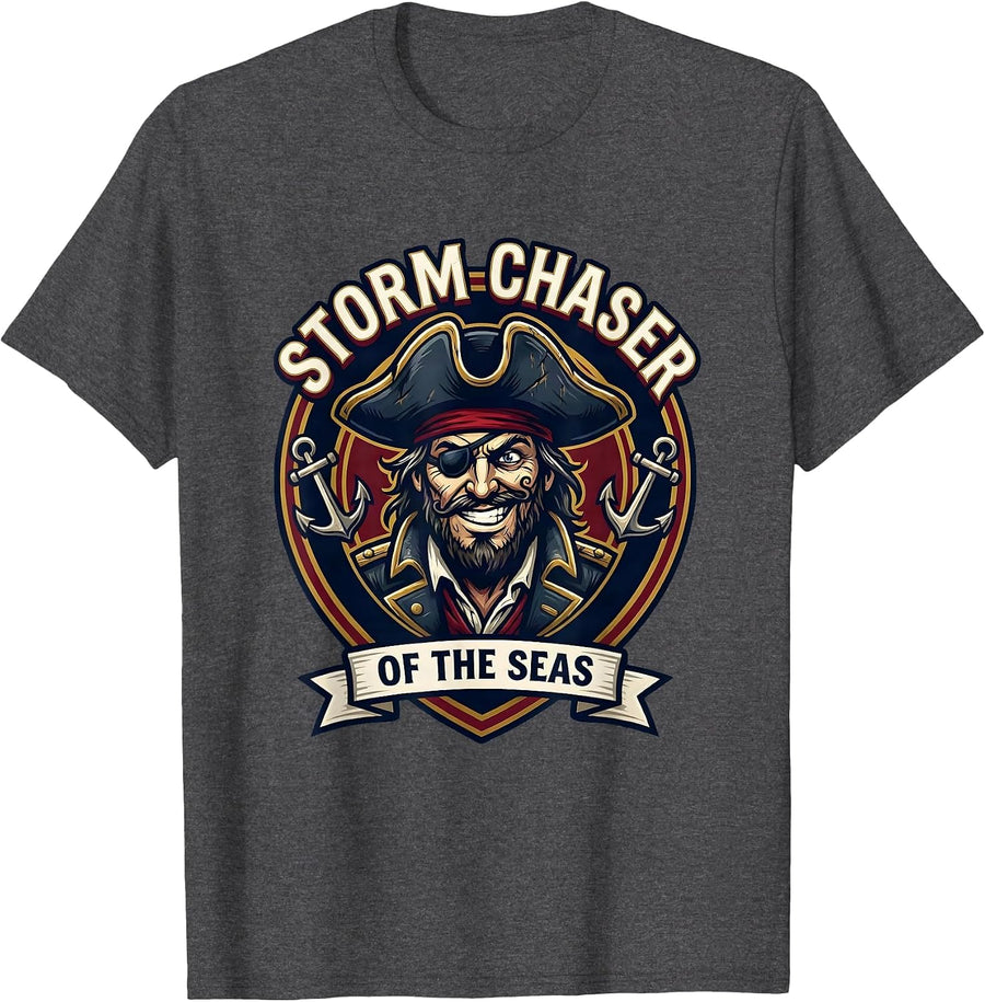 Men's Storm Chaser of the Seas Pirate Graphic T-Shirt - Dark Heather Grey