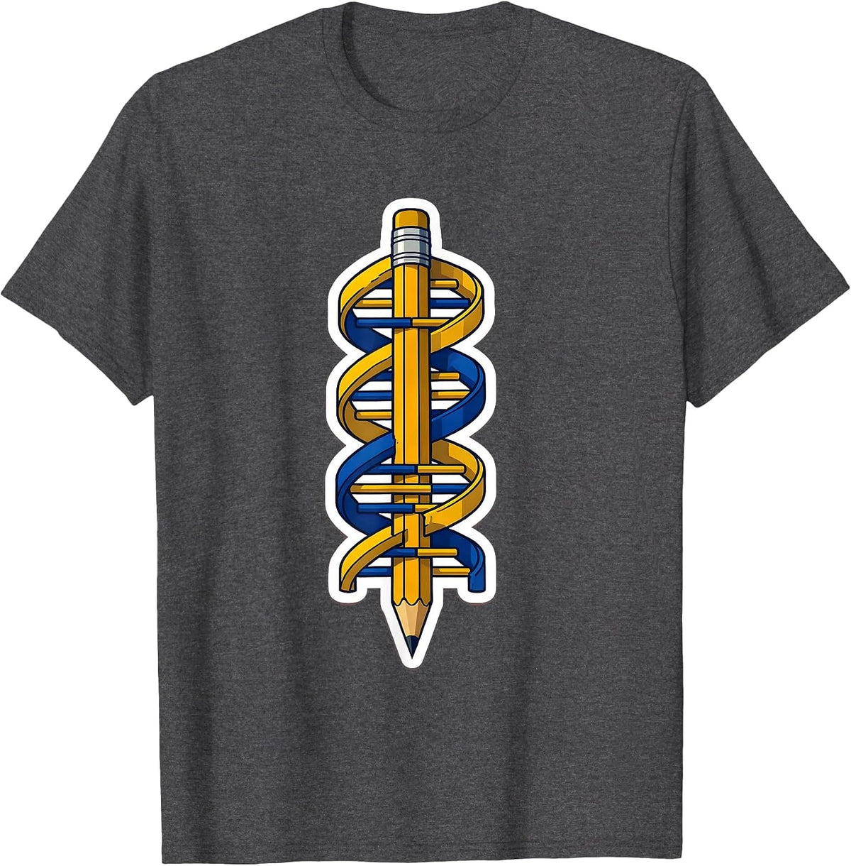 Men's DNA Helix Wrapped Around a Pencil Science Art T-Shirt - Dark Heather Grey