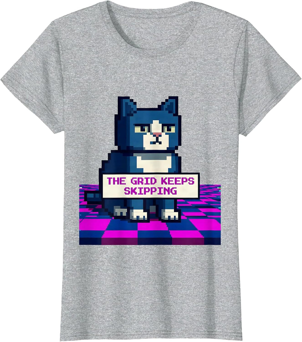Women's The Grid Keeps Skipping Pixel Art Weirdcore Kidcore T-Shirt - Heather Grey