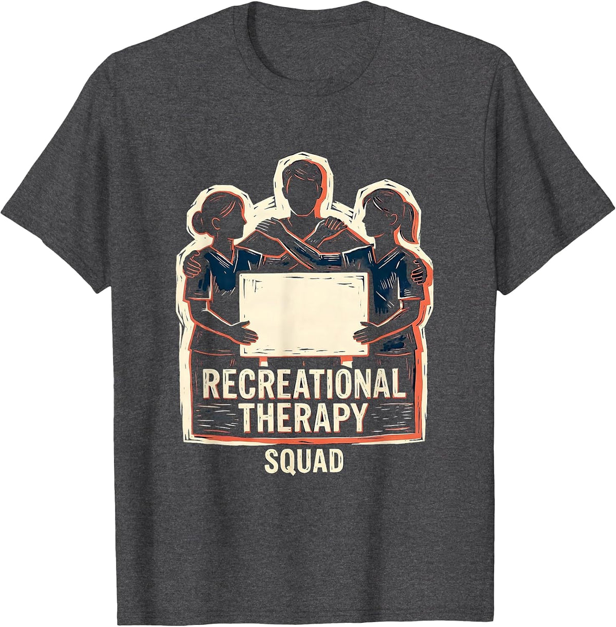 Recreational Therapy Squad Linocut Activity Assistant T-Shirt - Dark Heather Grey