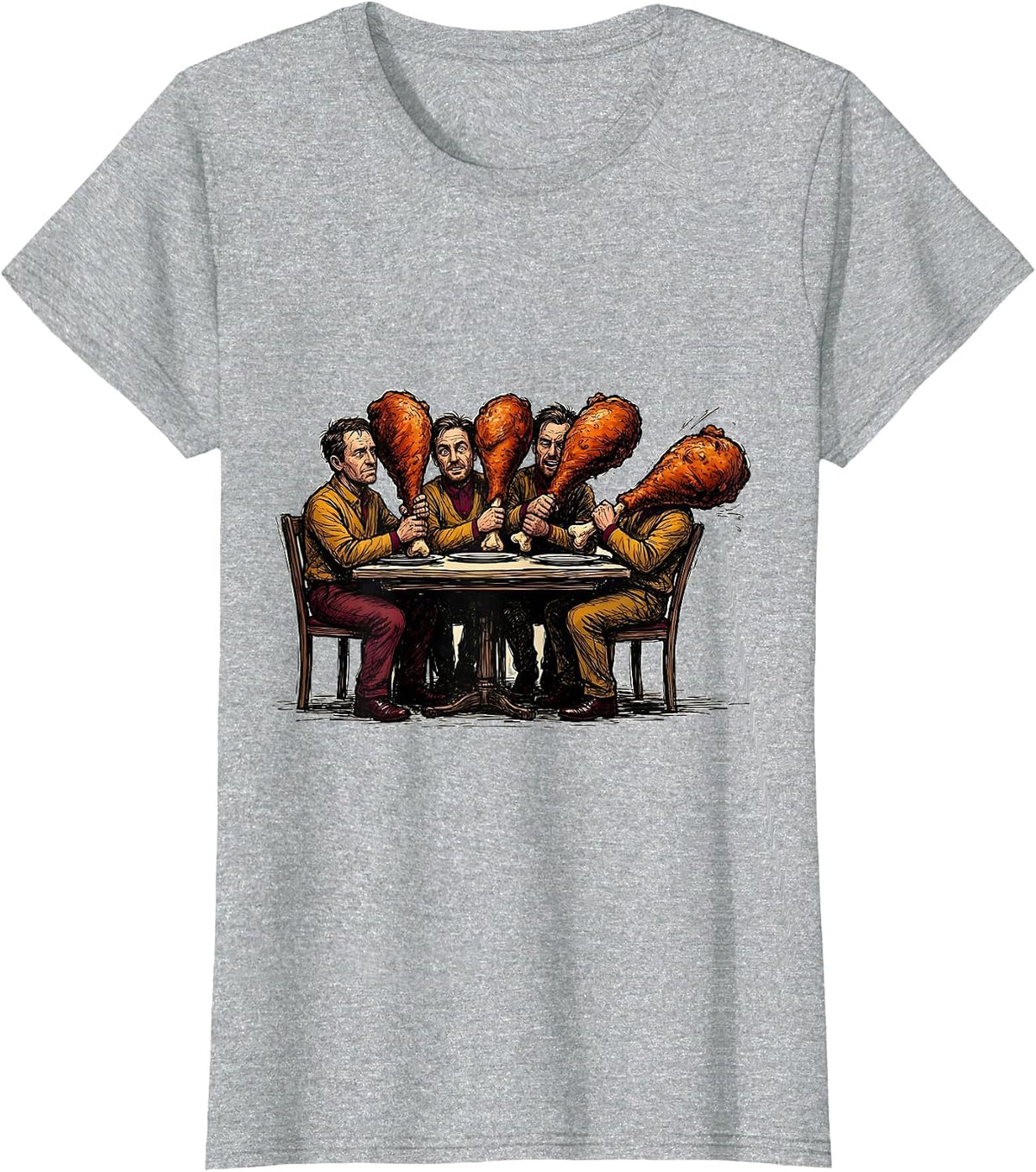 Turkey Drumstick Crew Matching Thanksgiving Humor T-Shirt - Heather Grey