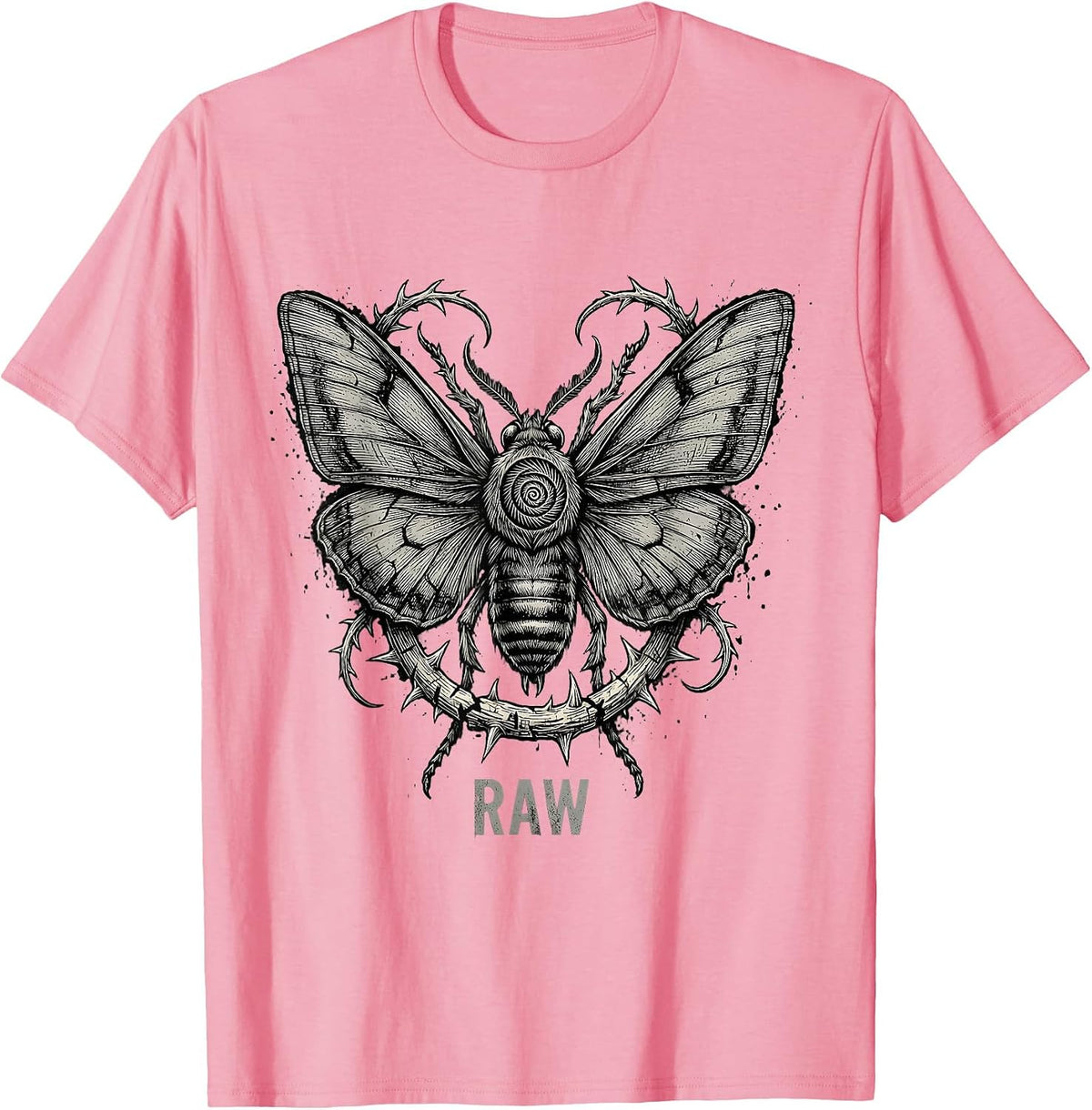 Men's RAW Y2K Grunge Goth Alt Streetwear Monochrome Fine-Line T-Shirt - Pink