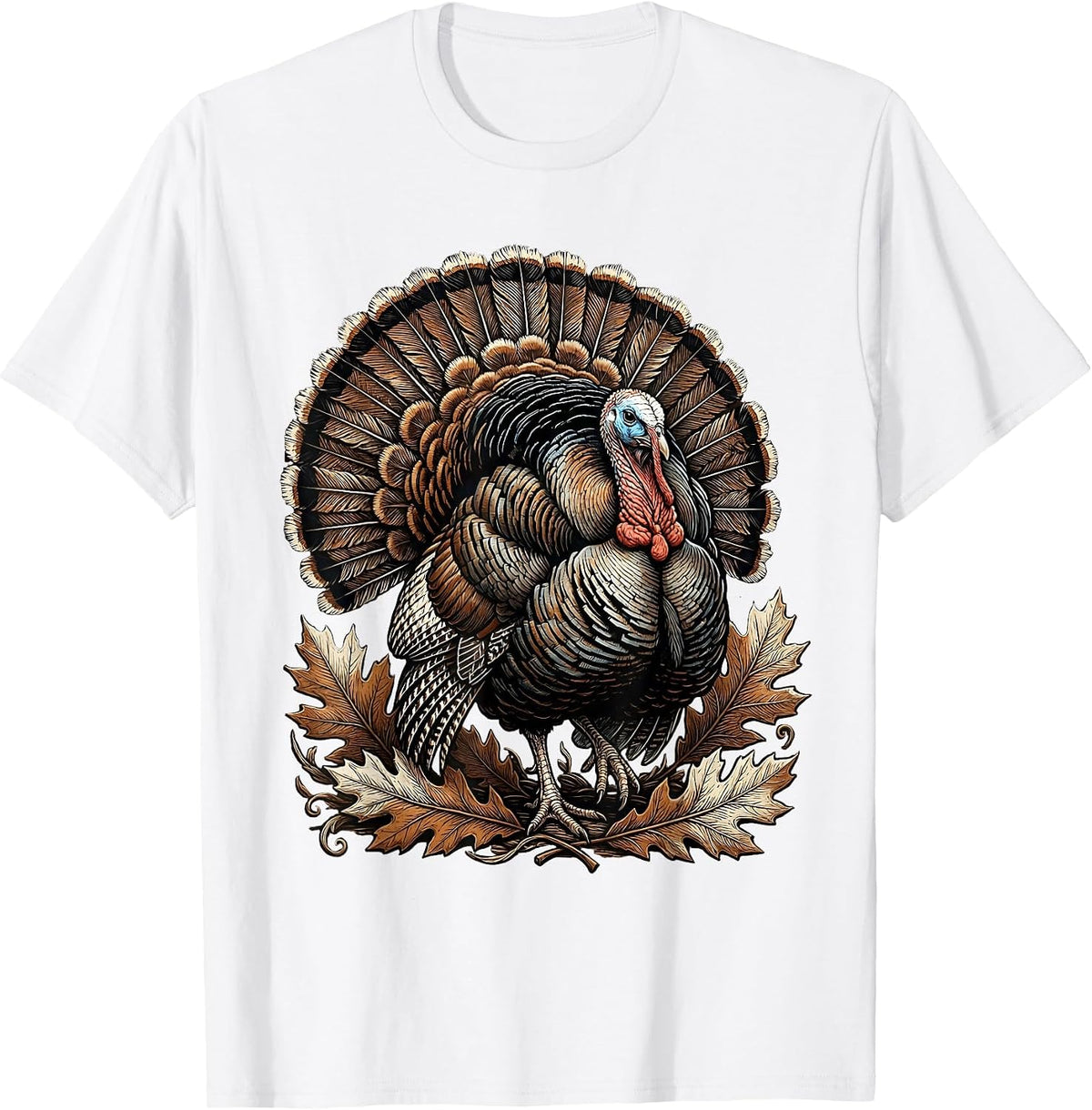 Men's Strutting Turkey Autumn Leaves Thanksgiving Design T-Shirt - White