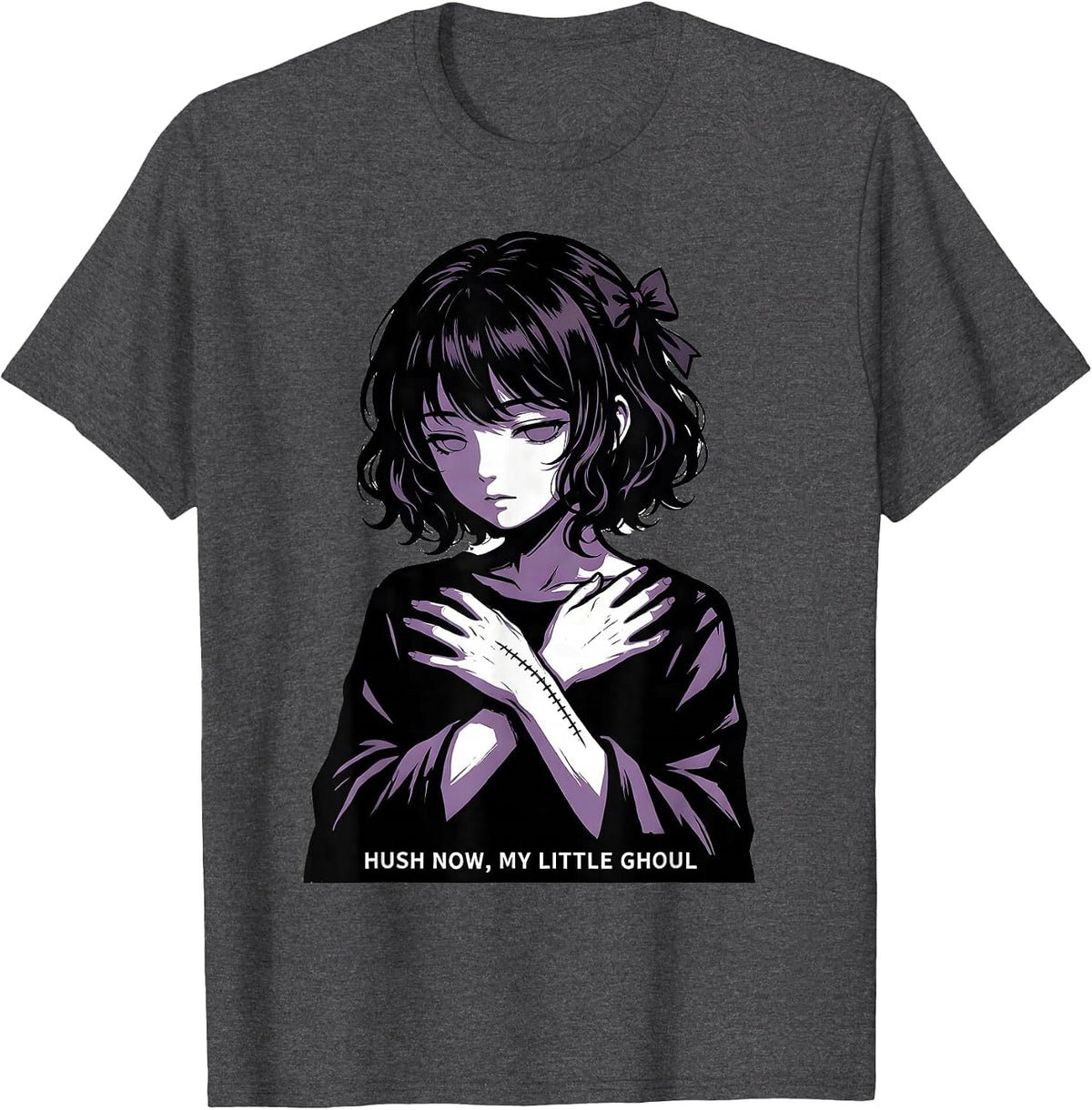 Hush Now, My Little Ghoul Gothic Kawaii Horror Anime Girl T-Shirt - Dark Heather Grey