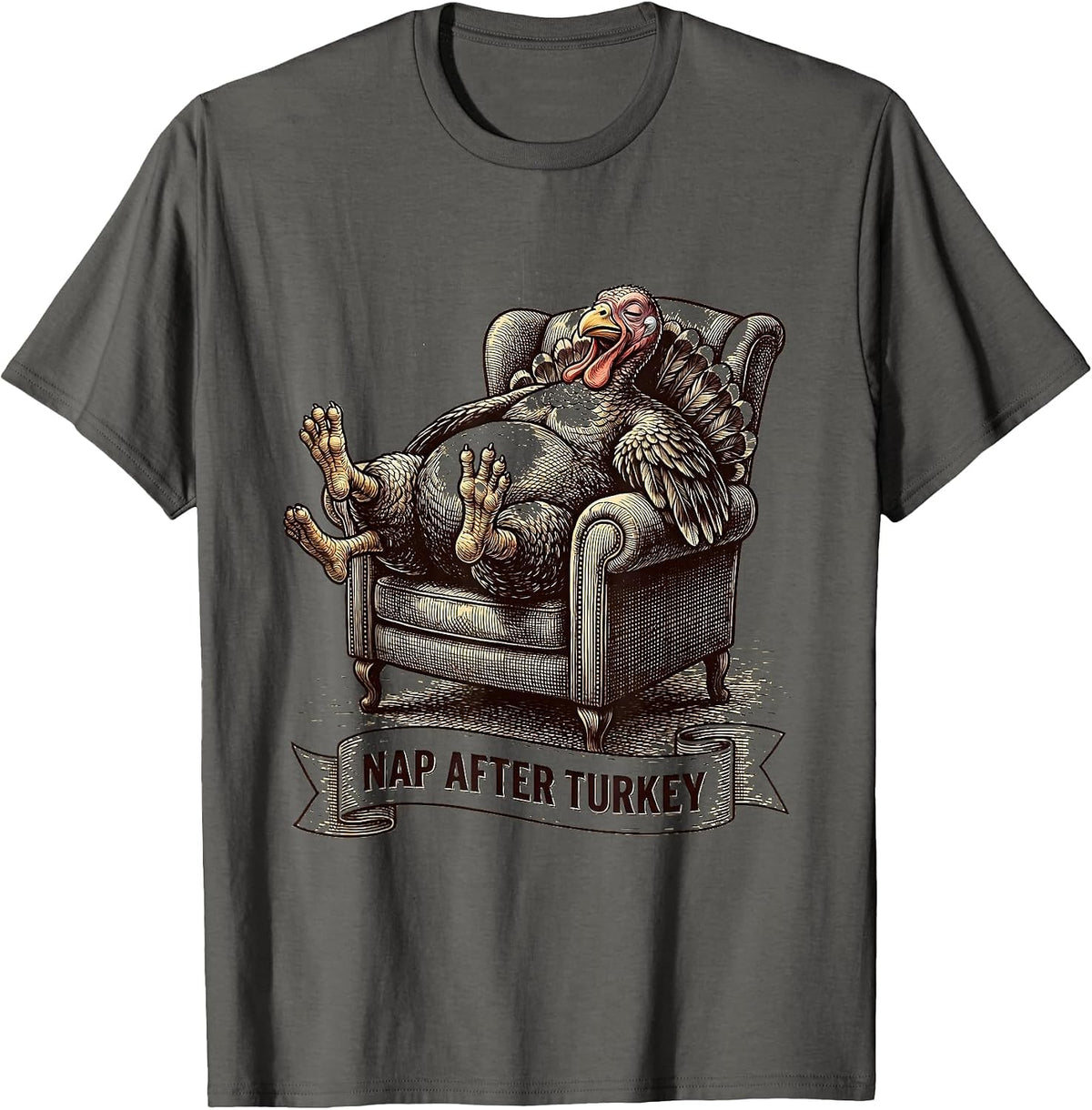 Men's Nap After Turkey Funny Thanksgiving Design T-Shirt - Asphalt Grey
