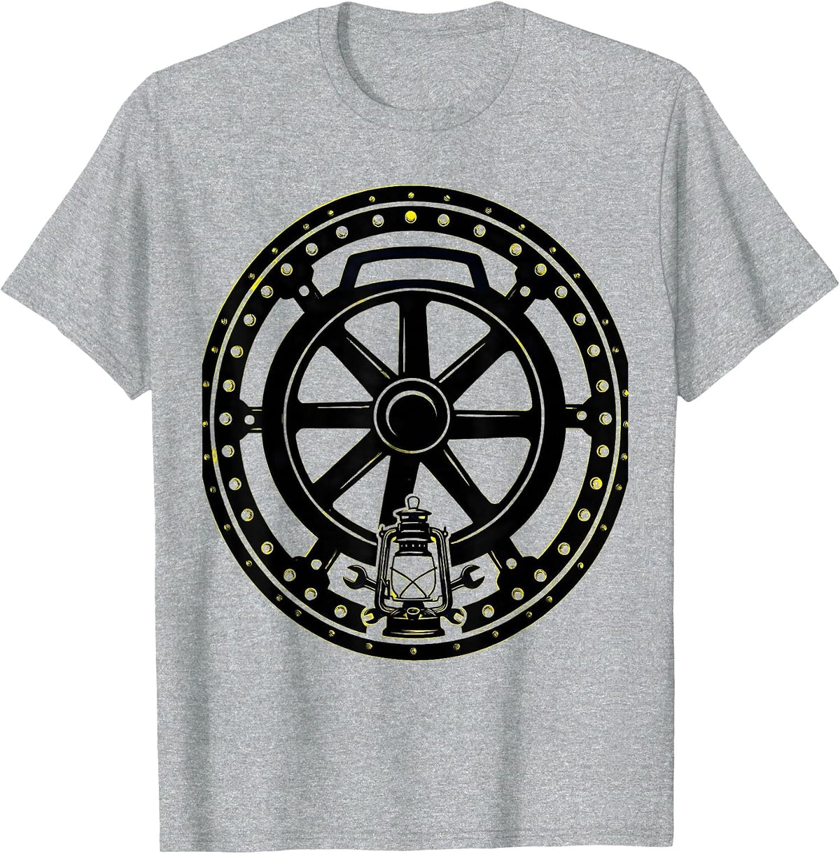 Men's Sealed Steam Locomotive Badge Train Enthusiast Vintage T-Shirt - Heather Grey