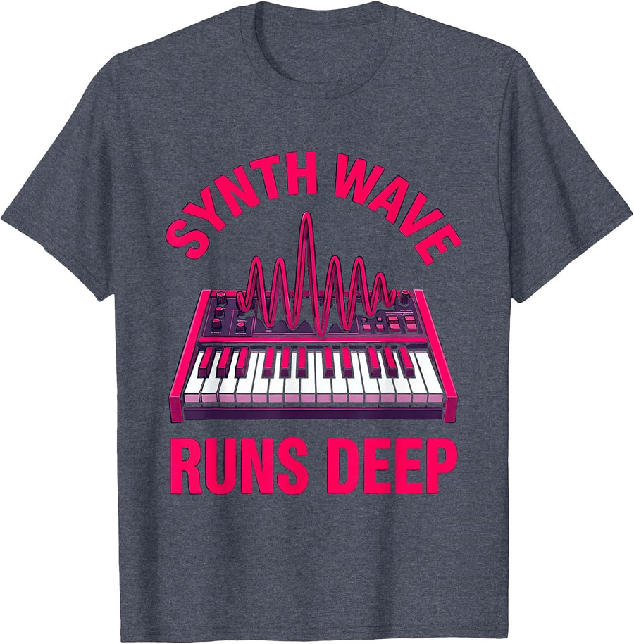 Synth Wave Runs Deep 80s Retro Design T-Shirt - Heather Blue