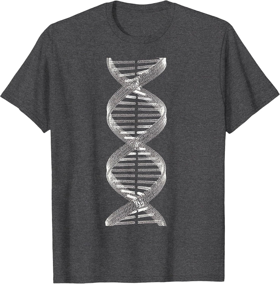 Men's Baseball Stitch Double Helix Science Art T-Shirt - Dark Heather Grey