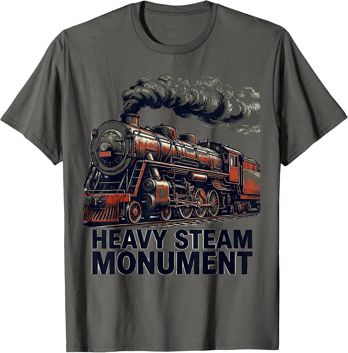 Men's Heavy Steam Monument Stencil Big Boy 4014 Steam Train T-Shirt - Asphalt Grey