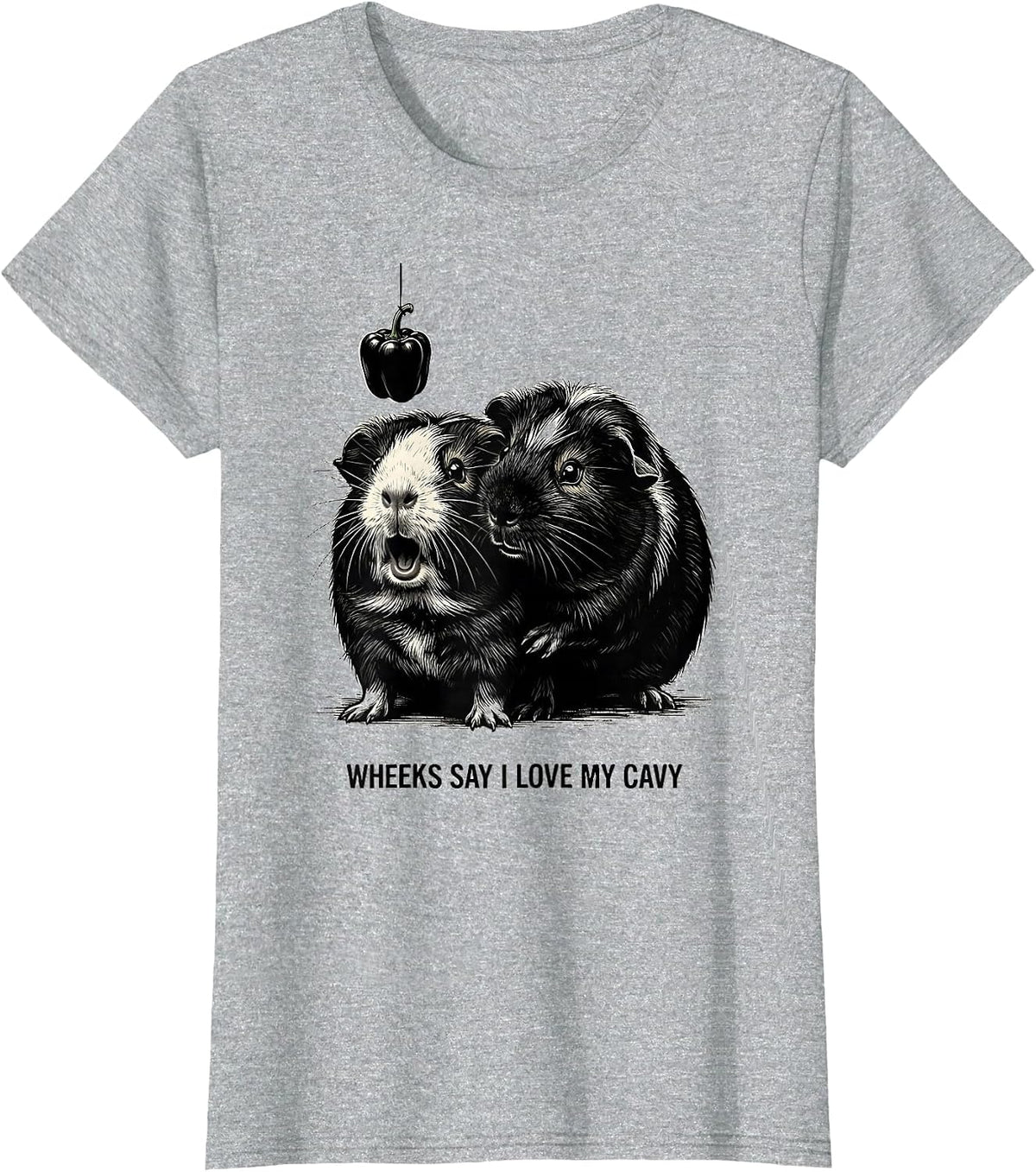 Women's Wheeks Say I Love My Cavy Funny Guinea Pig Lover Humor T-Shirt - Heather Grey