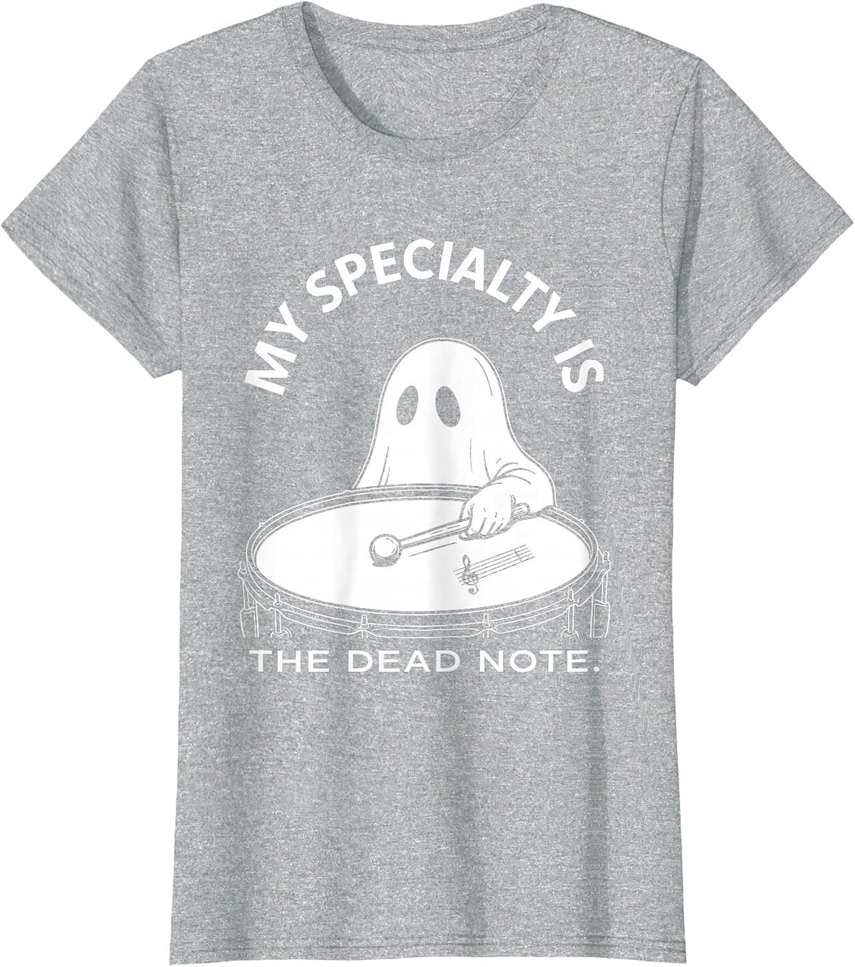 My Specialty Is The Dead Note Whimsical Ghost Musician T-Shirt - Heather Grey