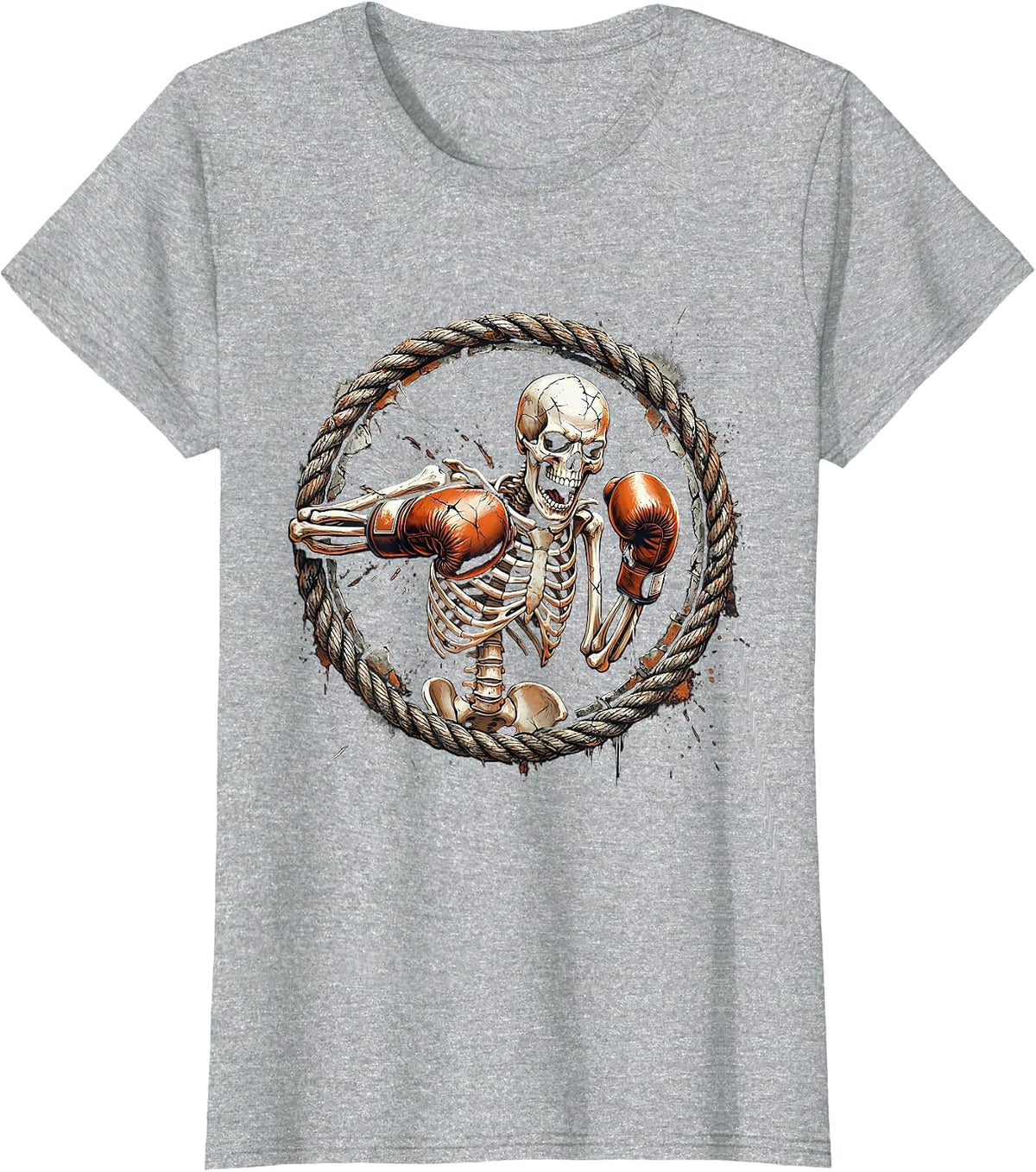Skeleton Boxer Mid-Punch Ring Spotlight Graphic T-Shirt - Heather Grey