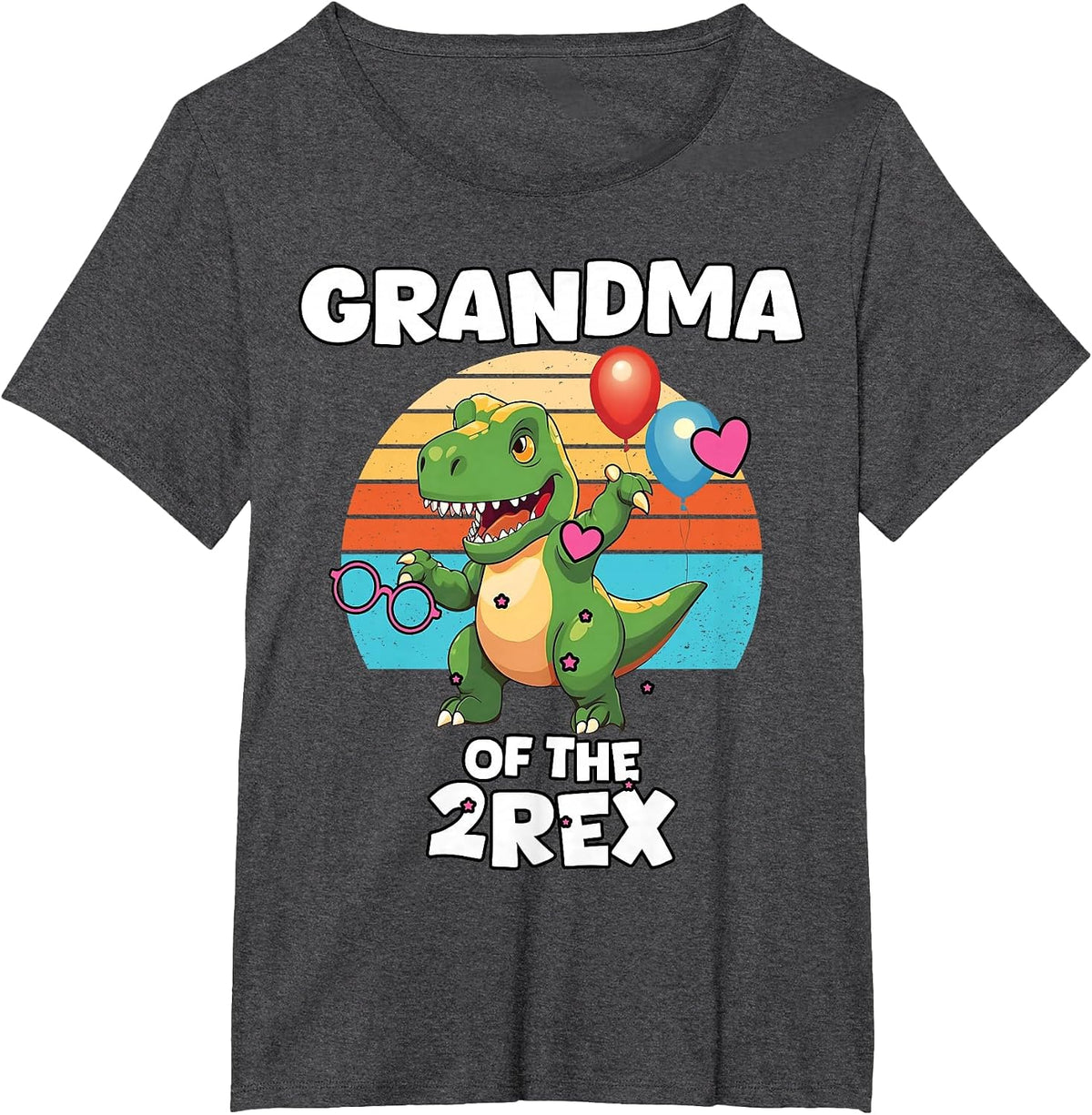 Grandma of The Two Rex Dinosaur Funny Birthday Saurus T-Shirt - Dark Heather Grey