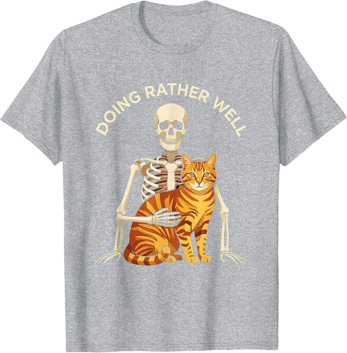 Men's Doing Rather Well Geometric Skeleton Hugging Cat Halloween T-Shirt - Heather Grey