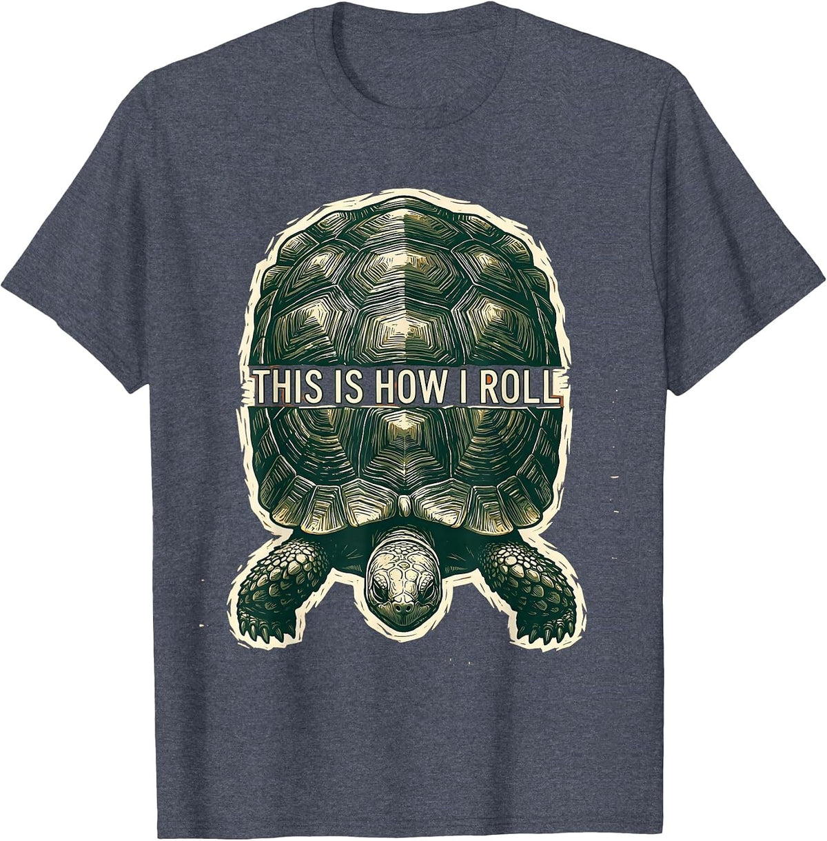 This Is How I Roll Linocut Tortoise Lover Humor Gift T-Shirt - Heather Blue