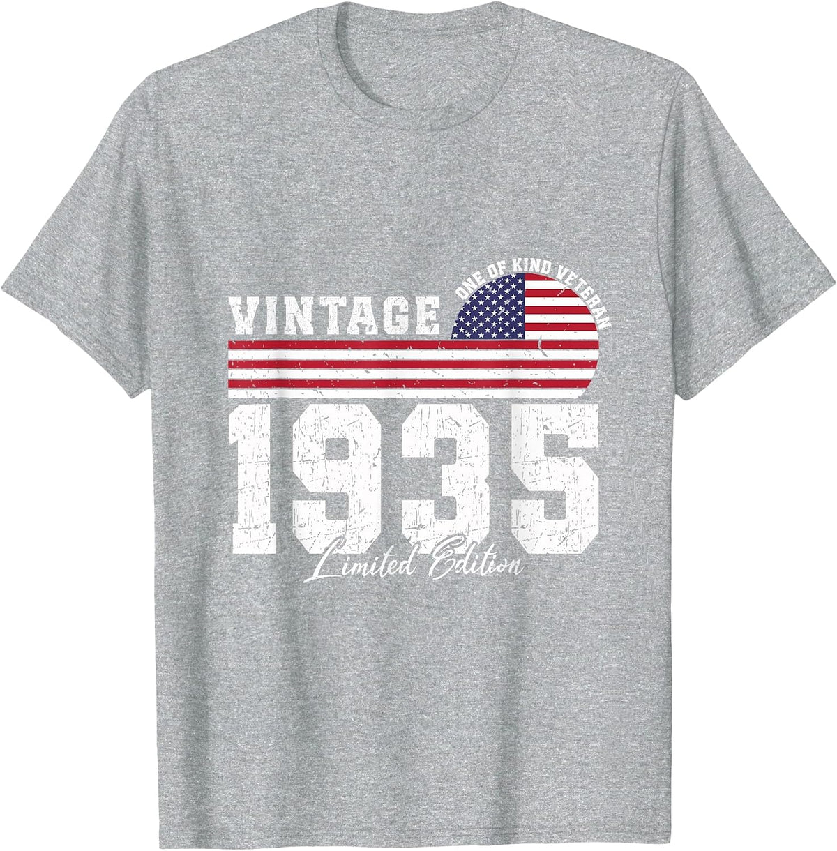 Vintage 1935 Birthday American Flag Patriotic Veterans Day T-Shirt - Heather Grey