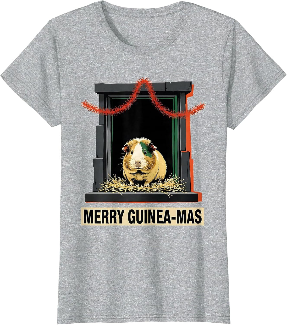 Women's Merry Guinea-mas Funny Guinea Pig Christmas Pet Lover T-Shirt - Heather Grey