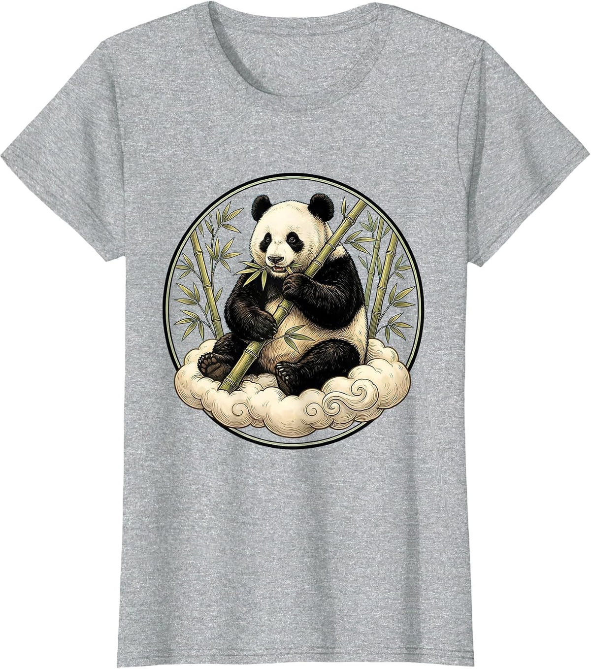 Women's Panda Floating on Cloud Eating Bamboo T-Shirt - Heather Grey