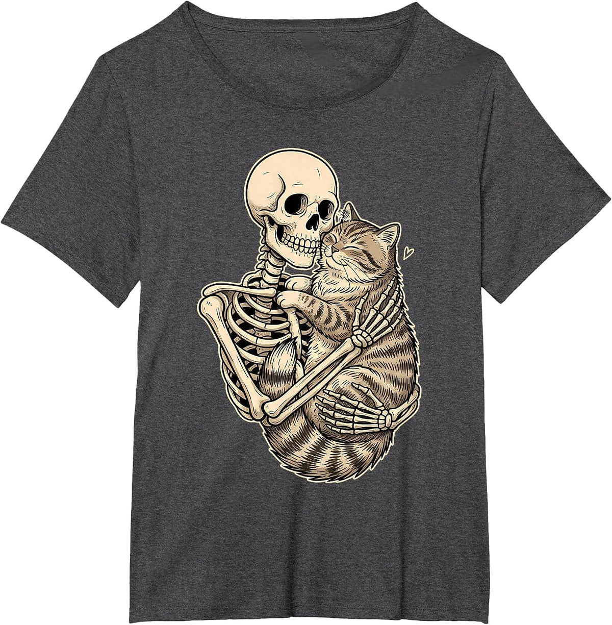 Skeleton Hugging Cat Kitten Kitty Lover Pet Mom Cat Dad T-Shirt - Dark Heather Grey