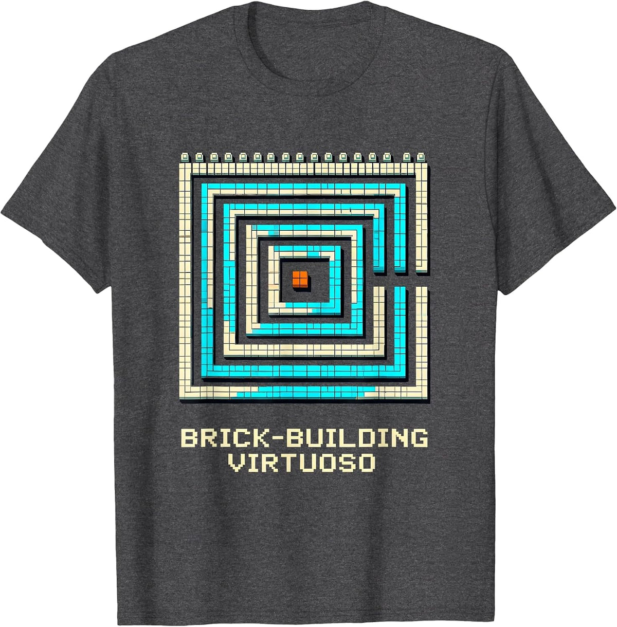 Men's Brick-Building Virtuoso Pixel Art Master Builder Brick Toy T-Shirt - Dark Heather Grey