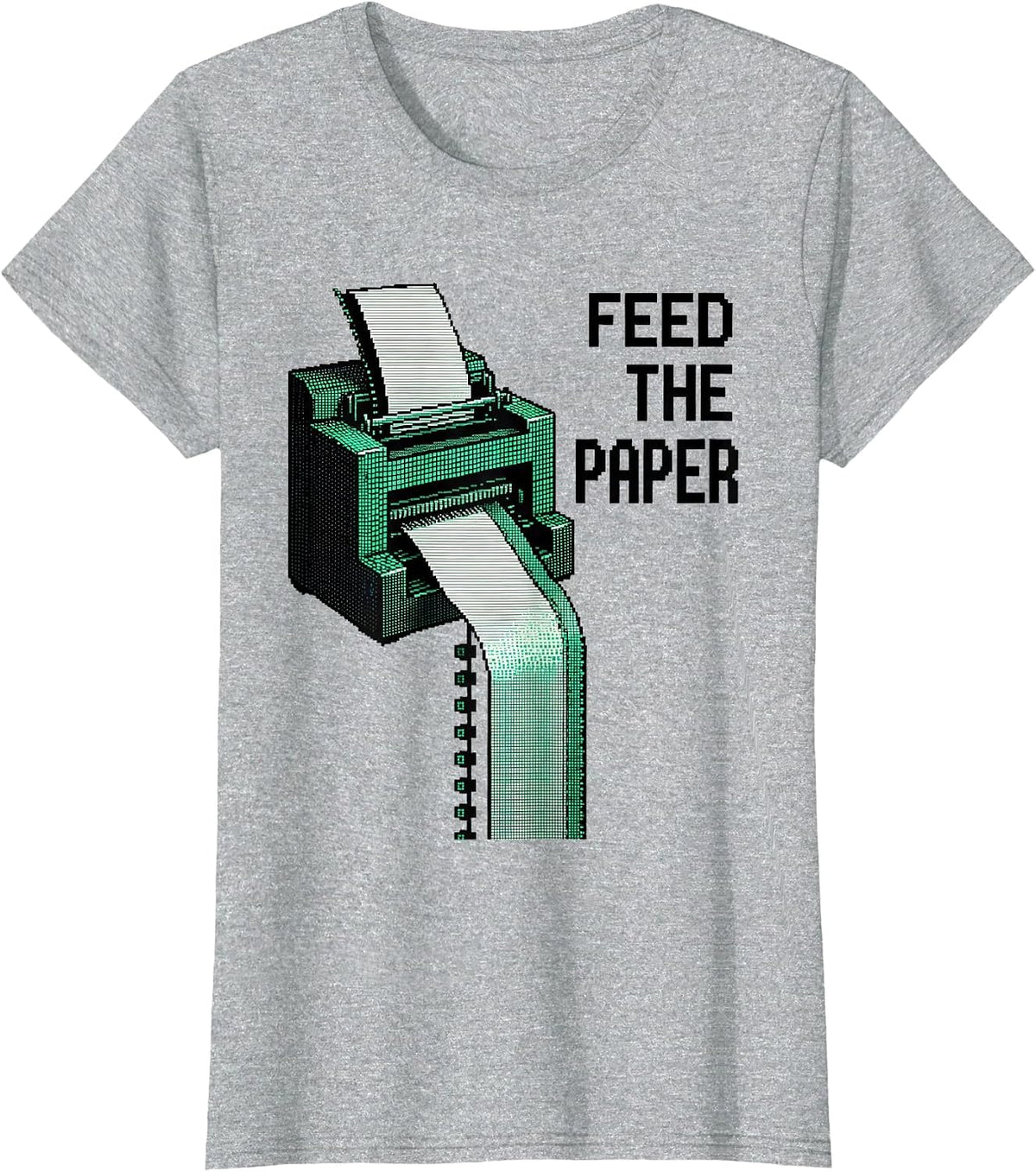 Women's Feed The Paper Pixel Art 80s 90s Nostalgia Humor T-Shirt - Heather Grey