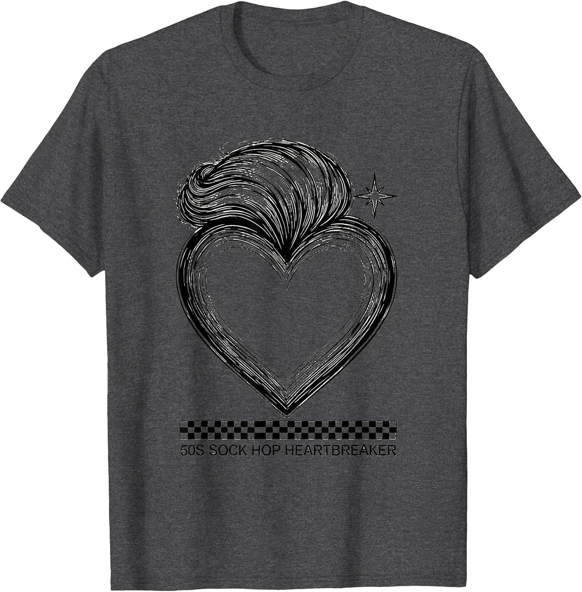 50s Sock Hop Heartbreaker Retro Vintage Rockabilly Greaser T-Shirt - Dark Heather Grey