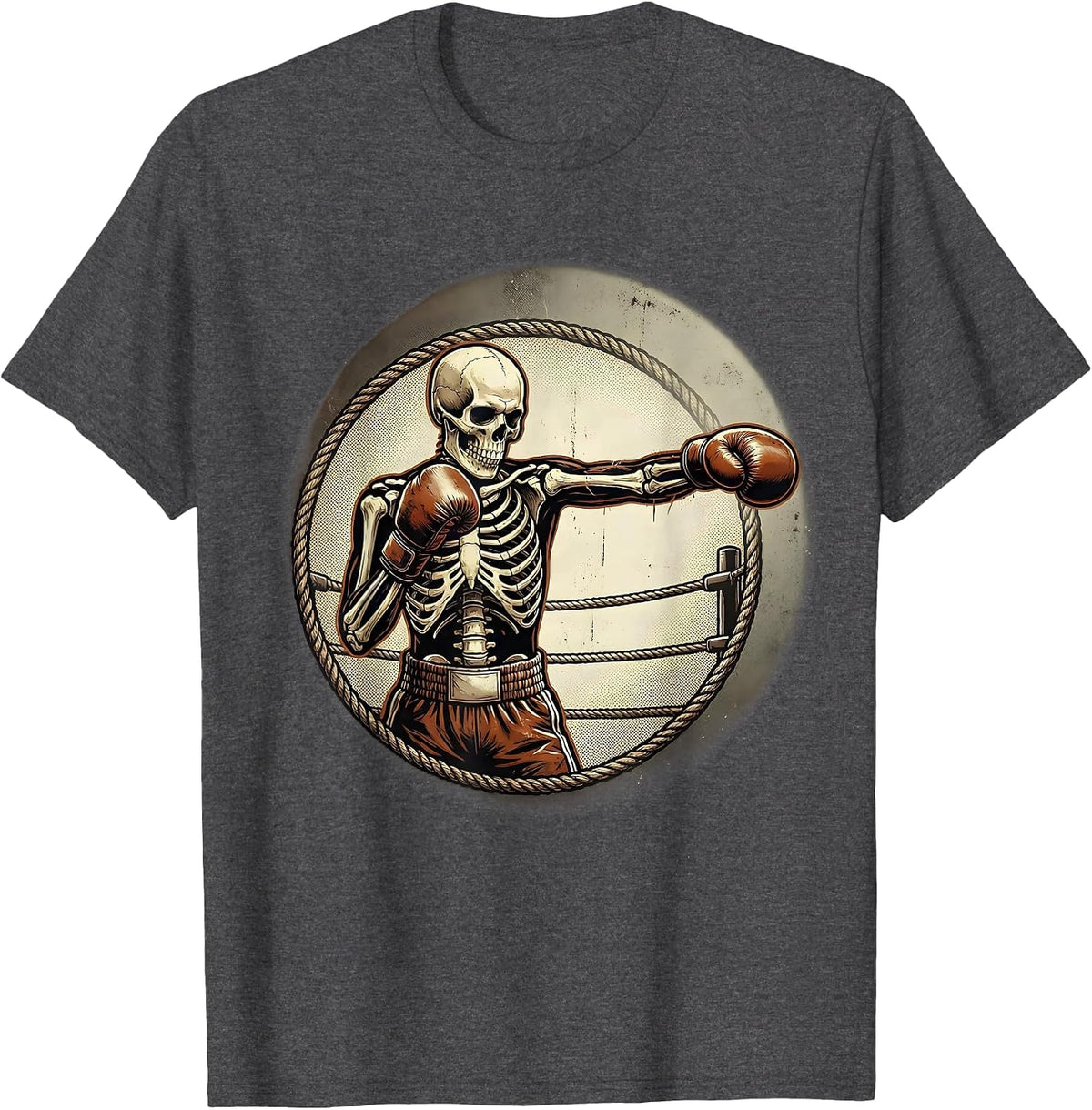 Men's Skeleton Boxer Mid-Punch Spotlight Ring Graphic T-Shirt - Dark Heather Grey