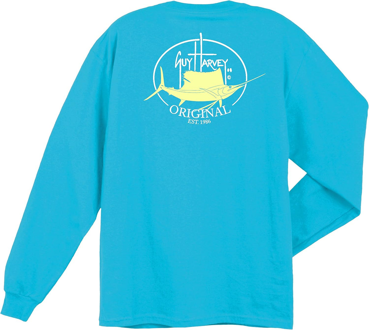 Guy Harvey Men's Long Sleeve Original Fin T-Shirt (Reef Blue, Medium) - As Pictured