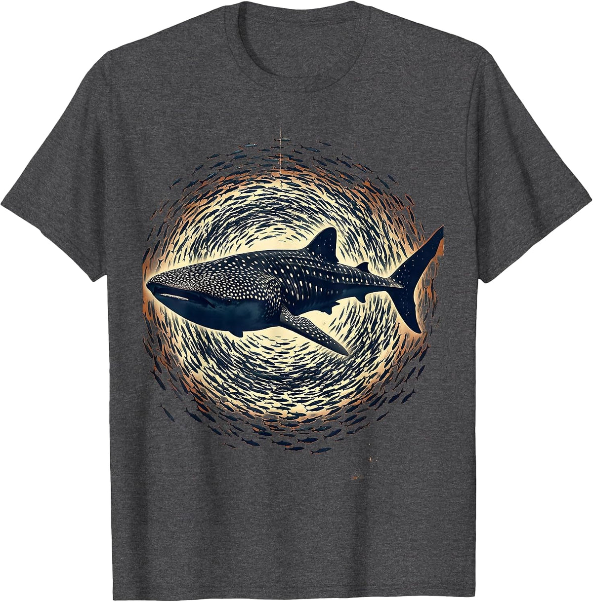 Men's Whale Shark and Tiny Fish Ocean Illustration T-Shirt - Dark Heather Grey