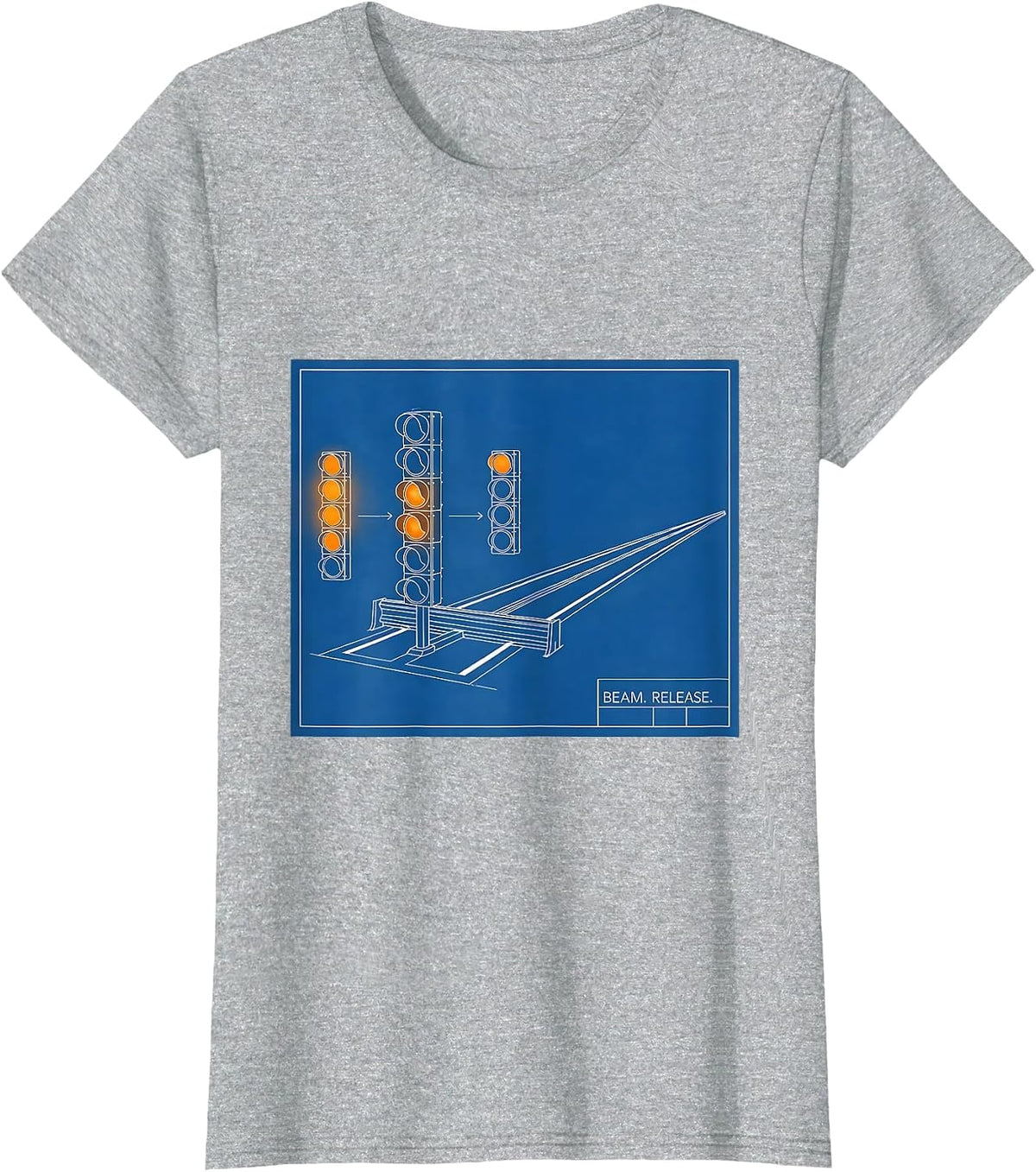 Beam Release Technical Blueprint American Drag Racing RC Car T-Shirt - Heather Grey