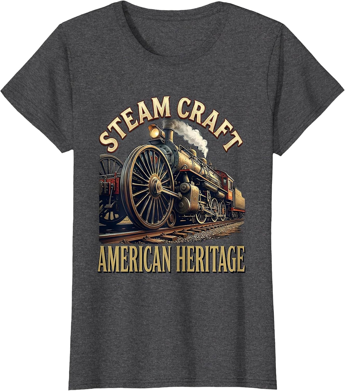 Women's Steam Craft American Heritage Vintage Steam Locomotive Train T-Shirt - Dark Heather Grey