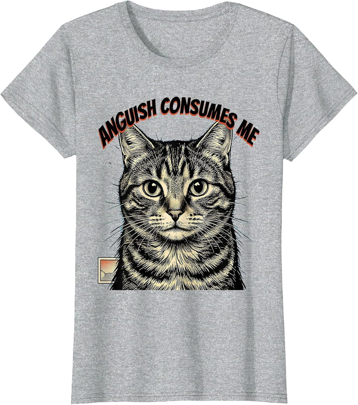 Women's Anguish Consumes Me Comic Book Cat Meme Sarcastic Humor T-Shirt - Heather Grey