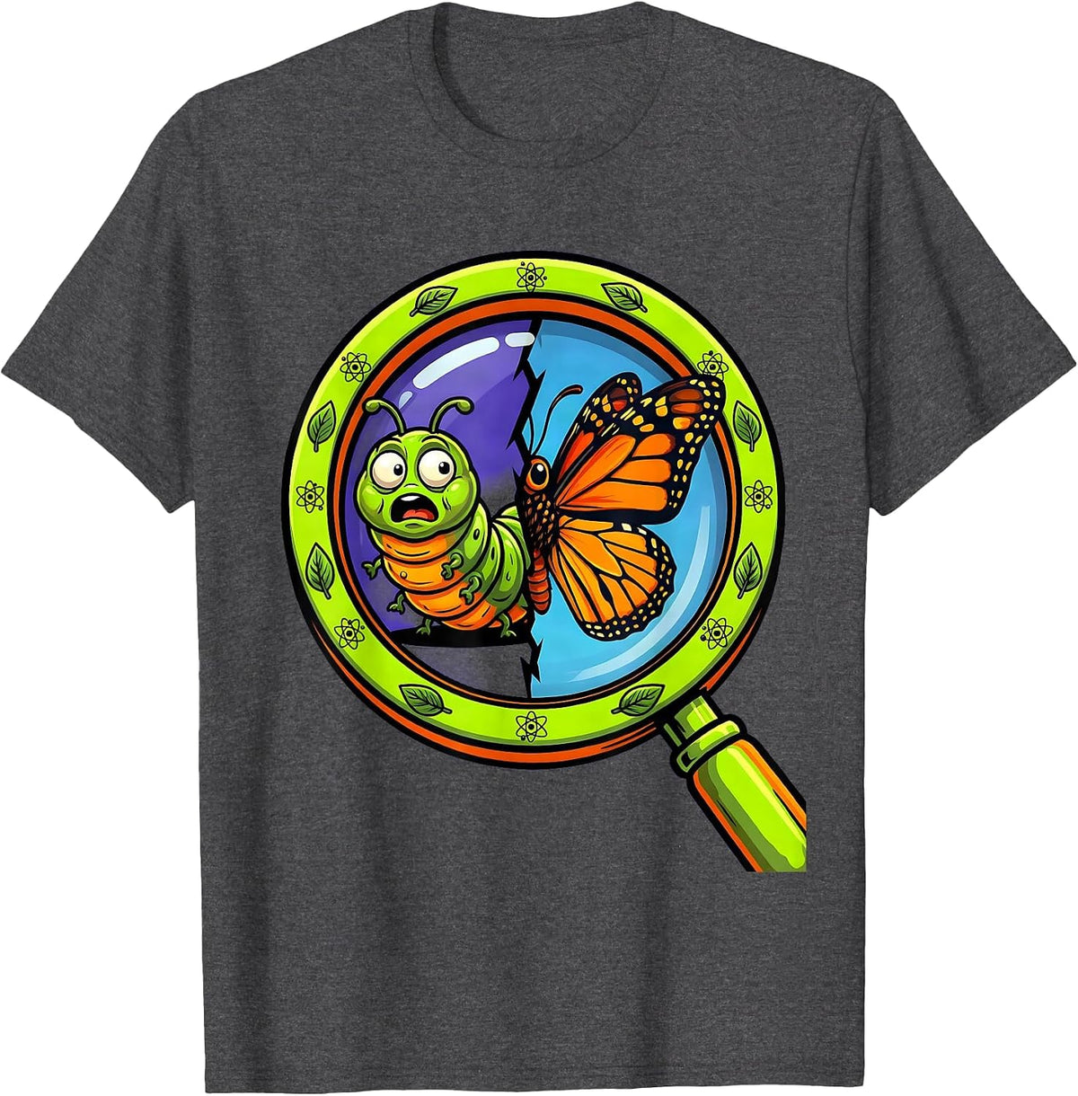 Men's Science Teacher Caterpillar Butterfly Metamorphosis T-Shirt - Dark Heather Grey