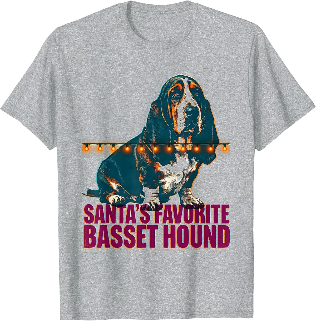 Men's Santa's Favorite Basset Hound Christmas Dog Lover Holiday T-Shirt - Heather Grey