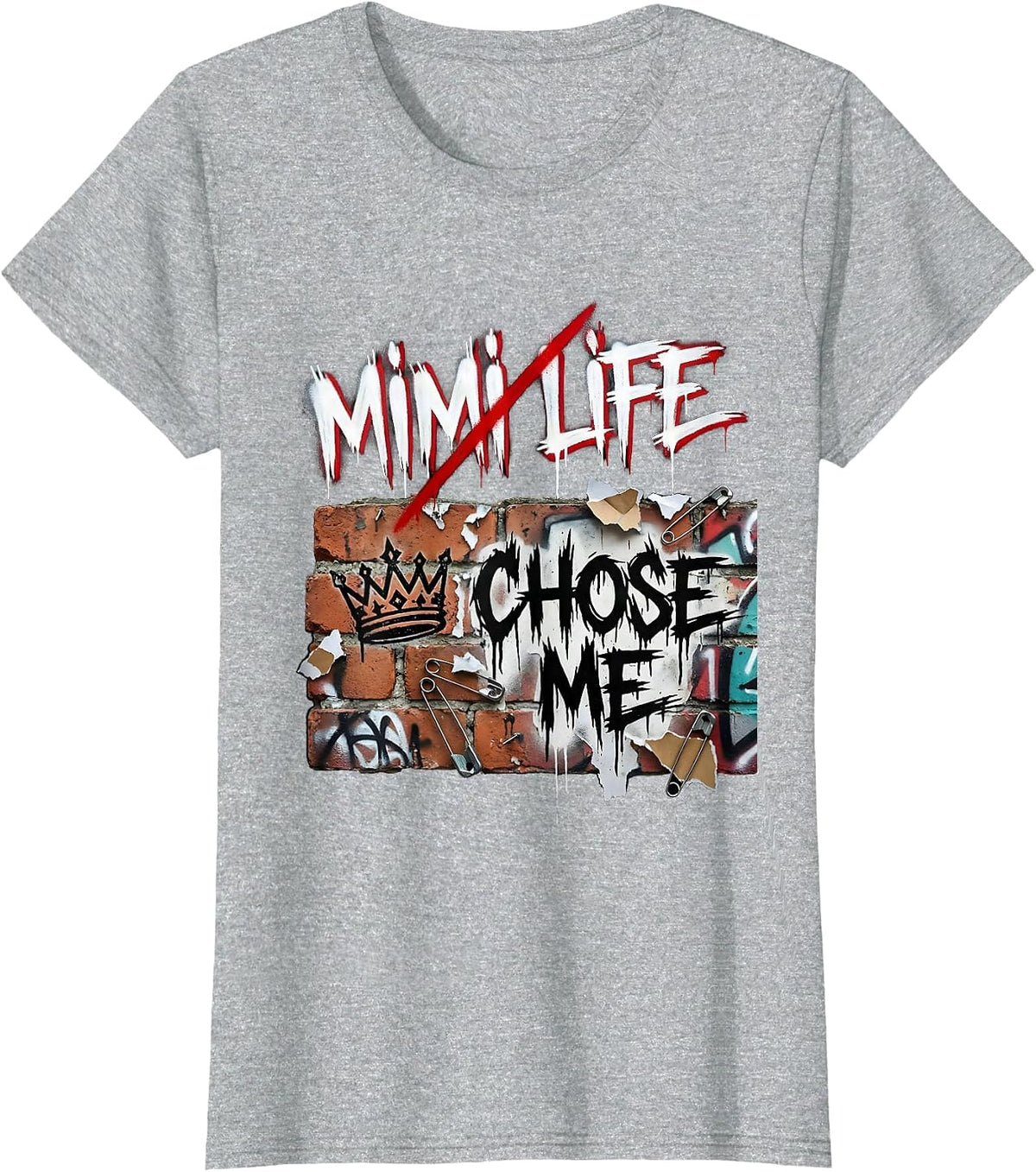 Mimi Life Chose Me Grandma Design T-Shirt - Heather Grey