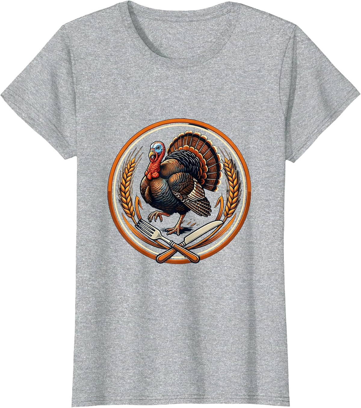 Funny Turkey Running From Thanksgiving Dinner T-Shirt - Heather Grey