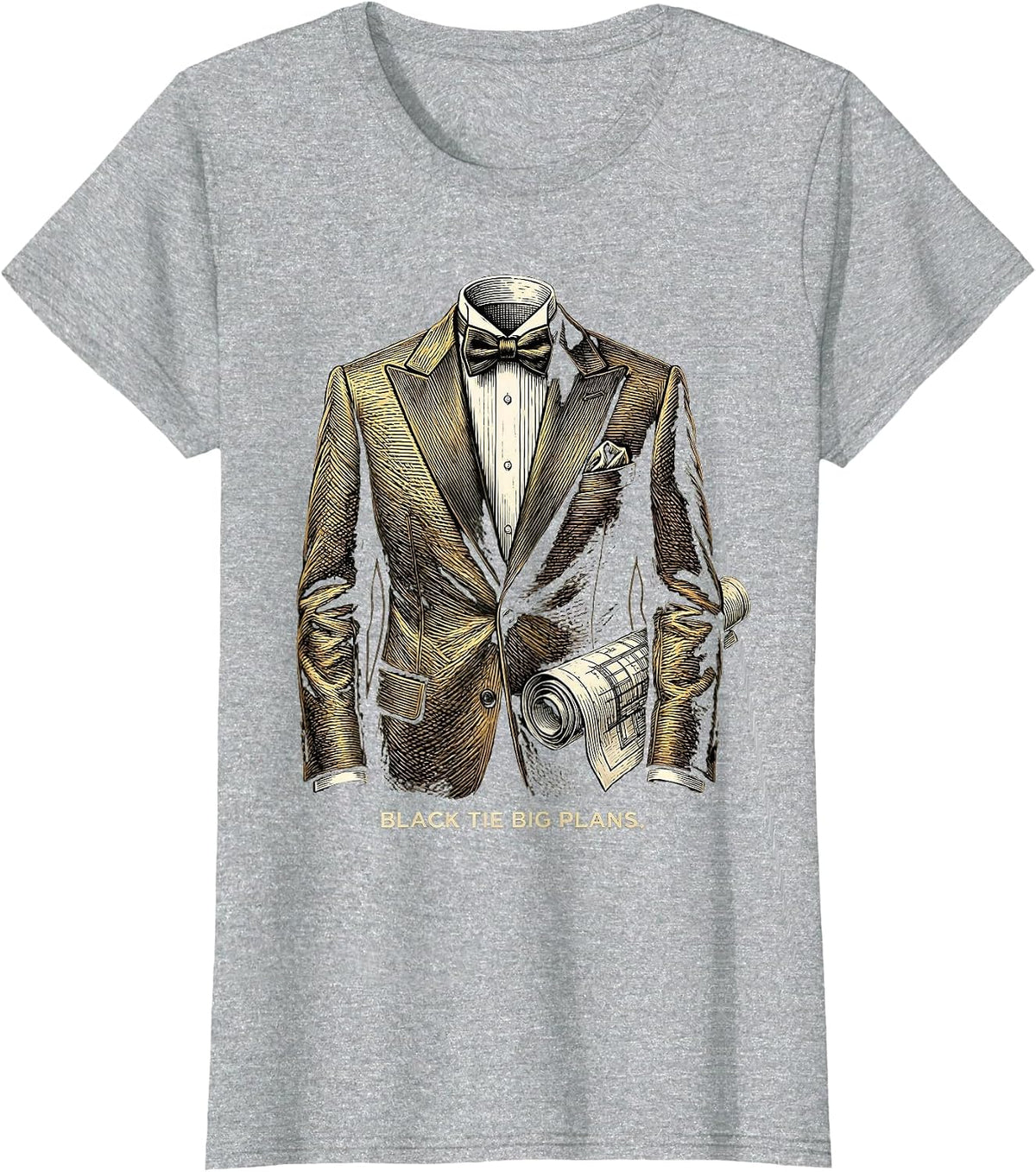 Women's Black Tie Big Plans Tuxedo Graphic Design T-Shirt - Heather Grey