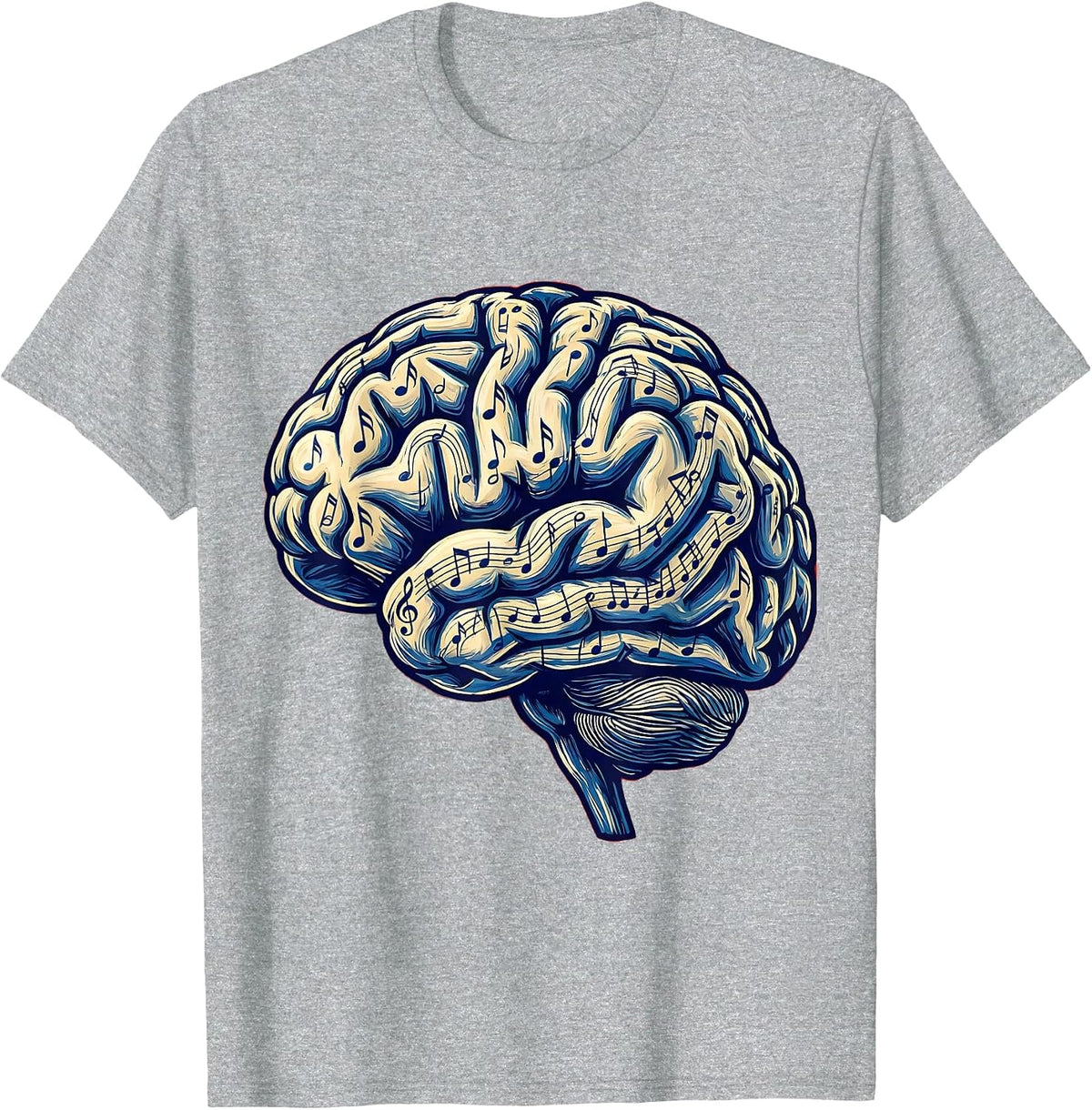 Men's Music Teacher Brain Made of Musical Notes Graphic T-Shirt - Heather Grey