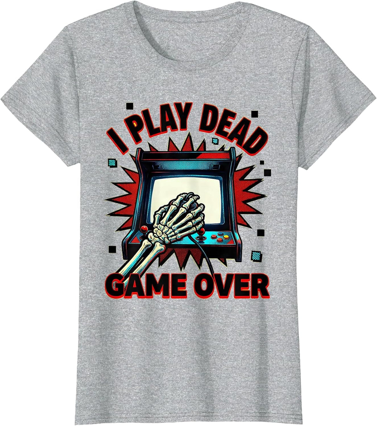 I Play Dead Game Over Funny Halloween Skeleton Gamer T-Shirt - Heather Grey