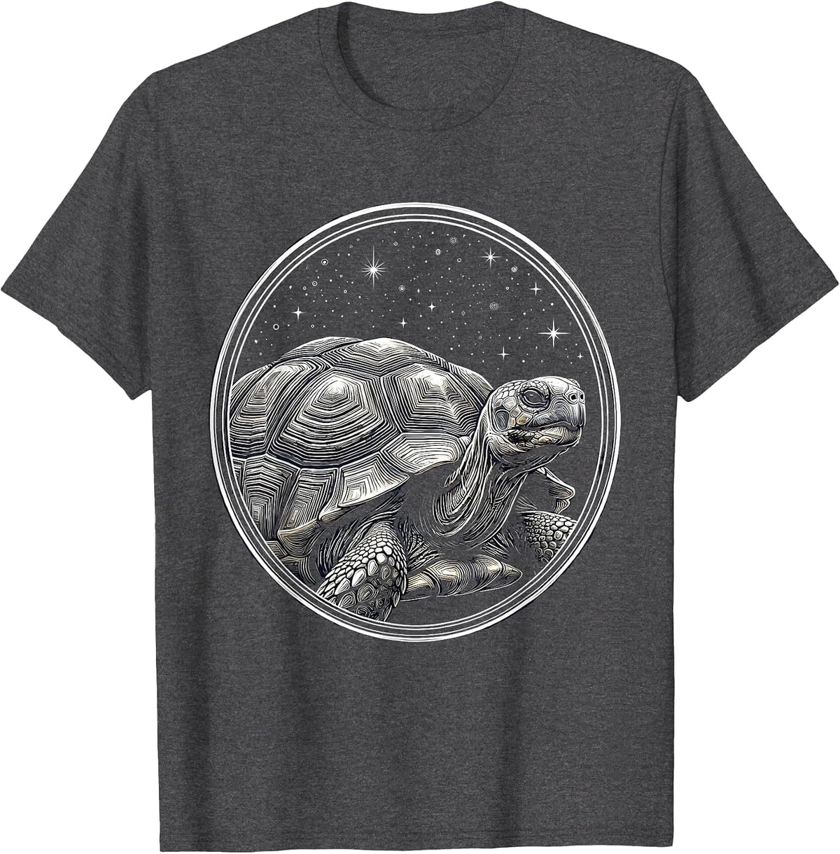 Men's Ancient Tortoise Starry Night Sky Illustration T-Shirt - Dark Heather Grey
