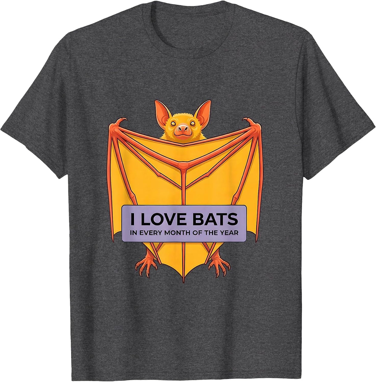 I Love Bats In Every Month Of The Year Vintage Bat Lover T-Shirt - Dark Heather Grey