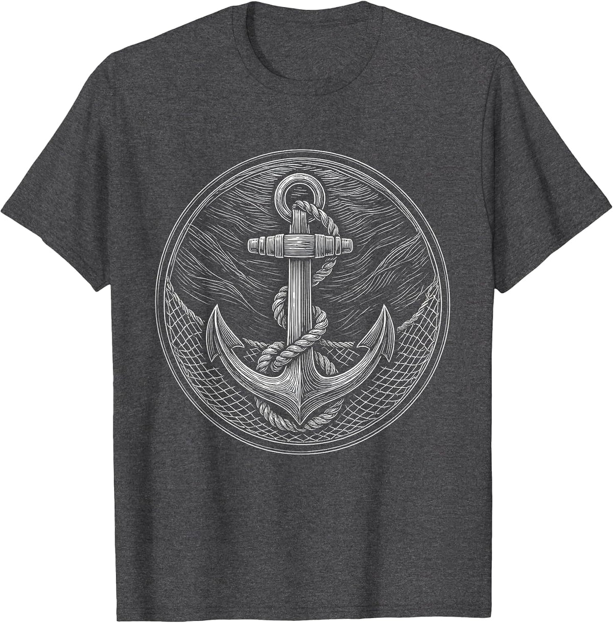 Anchor Tangled in Fishing Net Underwater Art T-Shirt - Dark Heather Grey