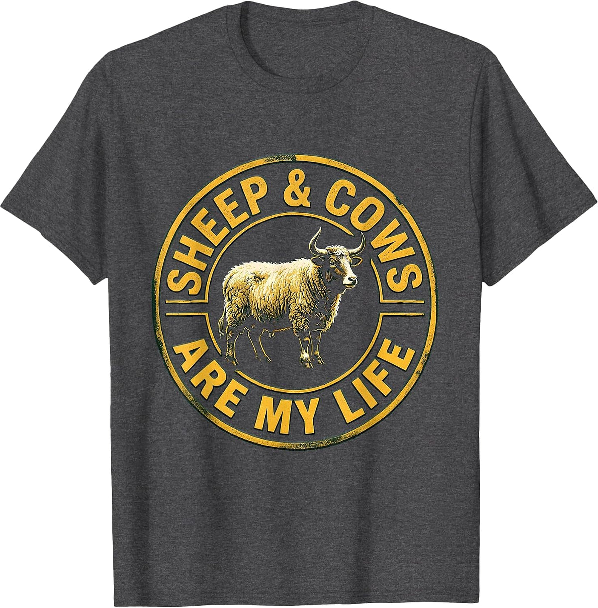 Men's Sheep & Cows Are My Life Funny Farm Animal Farmer Humor T-Shirt - Dark Heather Grey