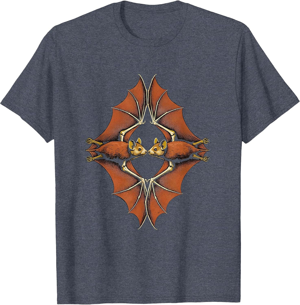 Bats Vintage Retro Gothic Bat Lover Halloween T-Shirt - Heather Blue